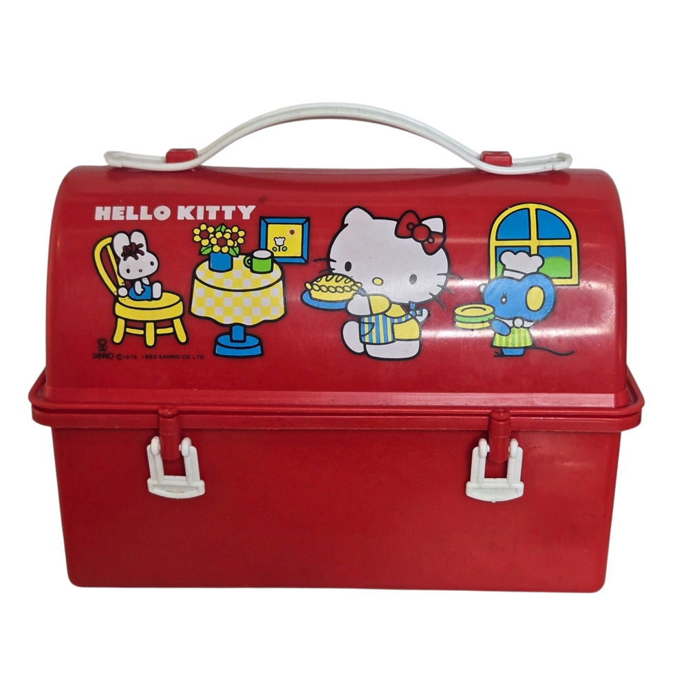 Vintage Sanrio Hello Kitty Red Dome Lunch Box Plastic 1983 Handle